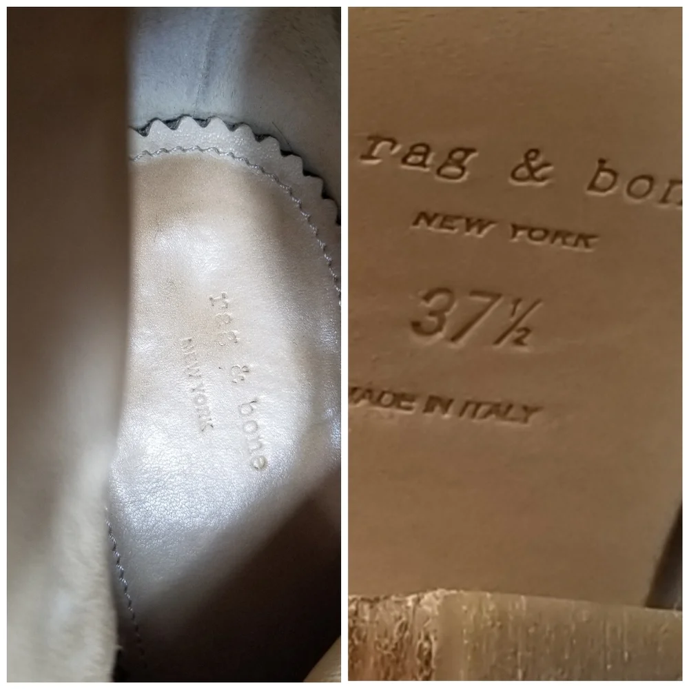Rag & Bone Kinsey Boots 37.5 Suede Ankle Wrap Strap Chunky Heel Tan Italy